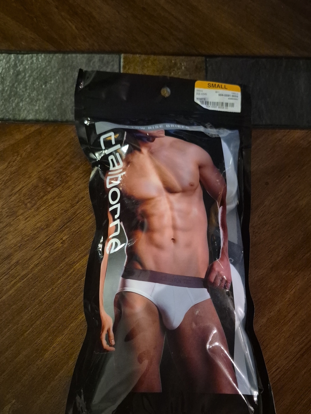 2 Pack Men's White Briefs with Gray Waistband - Small
